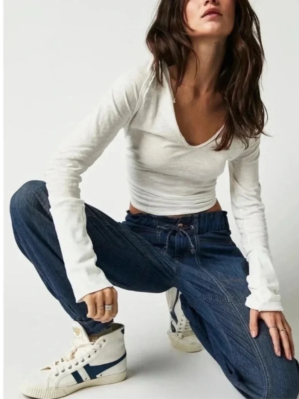 New Free People Drawstring Jogger Jeans Dark Wash Small